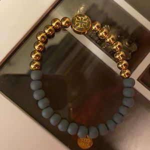 Rustic Cuff beaded soft blue and gold bracelet